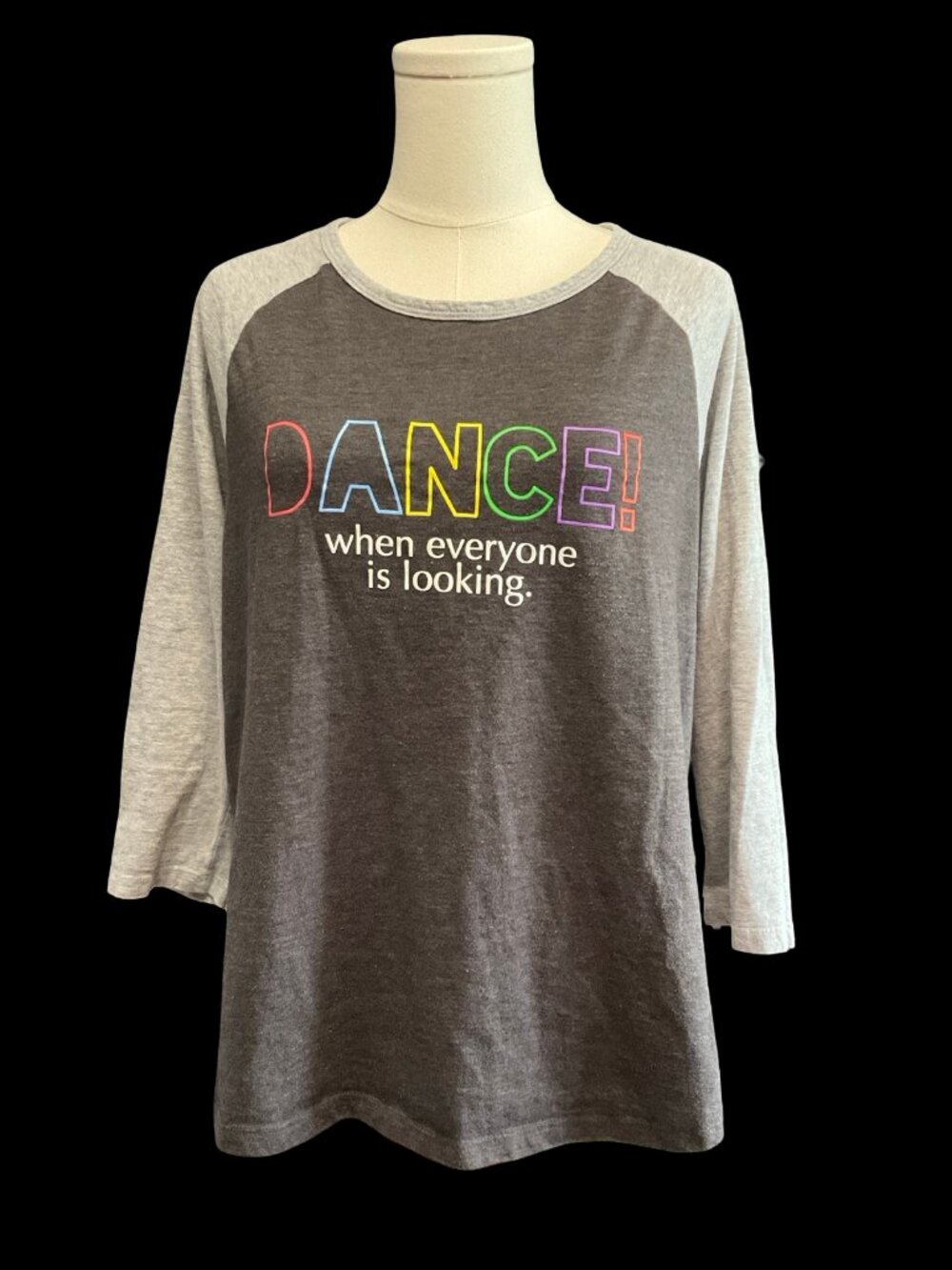 Grey "Dance When Everyone Is Looking" Henley Long Sleeve Tee